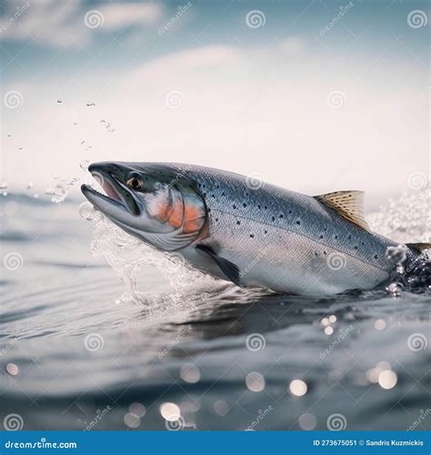 Salmon Swims On The River Generative Ai Stock Illustration