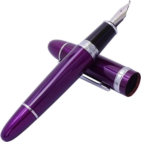 Jinhao 159 Fountain Pen Fude Pen Bent Nib Purple Lacquer Silver Trim