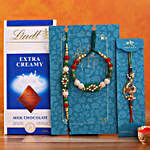 Green Pearl And Peacock Lumba Rakhi Set With Lindt New Zealand Gift