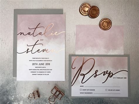 Rose Gold Wedding Invite Rose Quartz Collection Polka Dot Paper