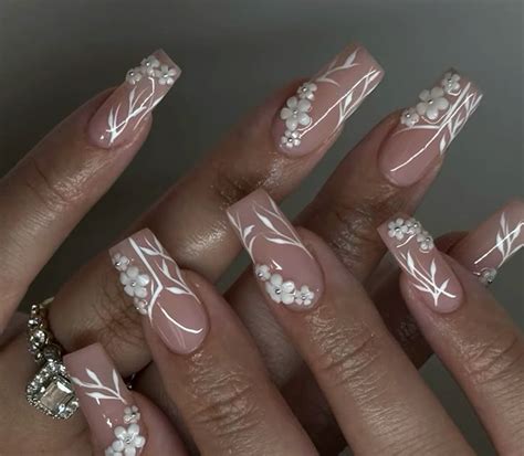 White And Nude Floral Summer Nails Floral Nails Lace Wedding Nails Nail Designs