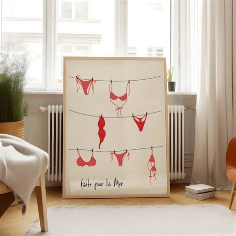 Pc Vintage Apartment Decor Summer Poster Coquette Room Decor Bikini Hand Drawn Poster