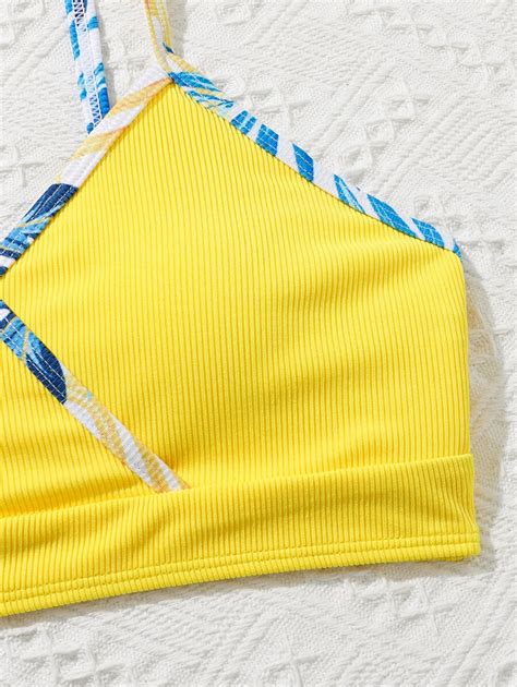 Teen Girls Tropical Print Bikini Swimsuit With Cover Up Pants Shein Usa