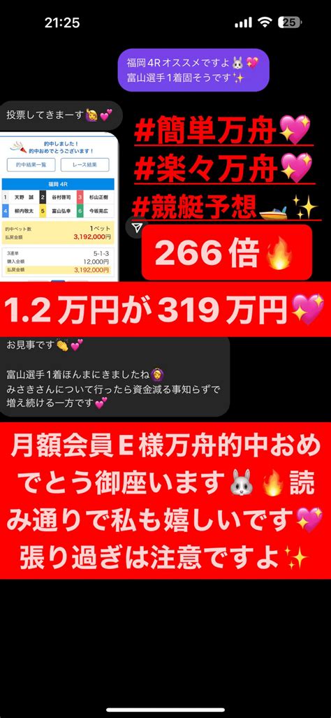 4 6的中報告🎉簡単万舟💖楽々万舟💖 266倍🎉 ｜競艇予想師【公式】万舟女神降臨みさき🐰💖毎日万舟出すプロ競艇予想師🔥