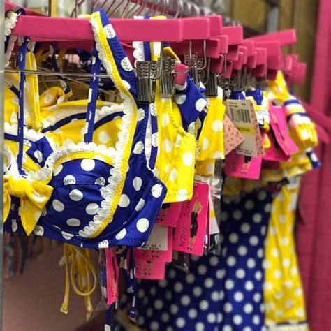 Betsey Johnson Swim Betsey Johnson Yellow Blue Bow Polka Dot Bikini Retro Rockabilly Pinup