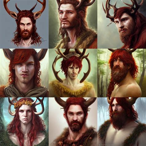 Celtic Druid Satyr Reddish Hair Deer Antlers D D Stable Diffusion