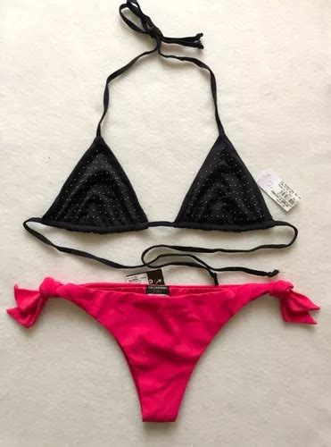 Bikini Brasileño Negro Rosa Con Puntos Metalicos Calzedonia Envío gratis