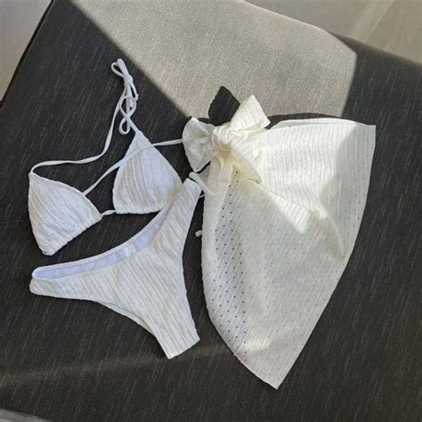 Bikini Milk White Three Piece Set With Small Breasts Pushed Up Sexy Pure Desire Seaside Hottie