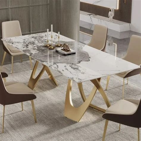 Marble Rectangular Hexa Luxury Dining Table Set Seater At Rs