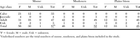 Sex And Age Class Of Moose Alces Alces Gigas Muskoxen Ovibos