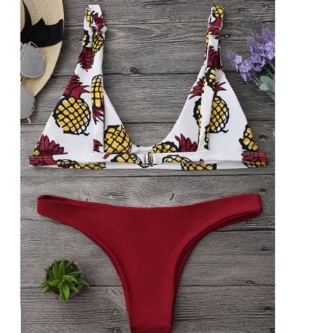 Swim High Cut Pineapple Bikini Set Red Poshmark