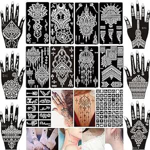 Xmasir Blatt Henna Tattoo Schablonen Kit St Ck Glitter Tempor Re