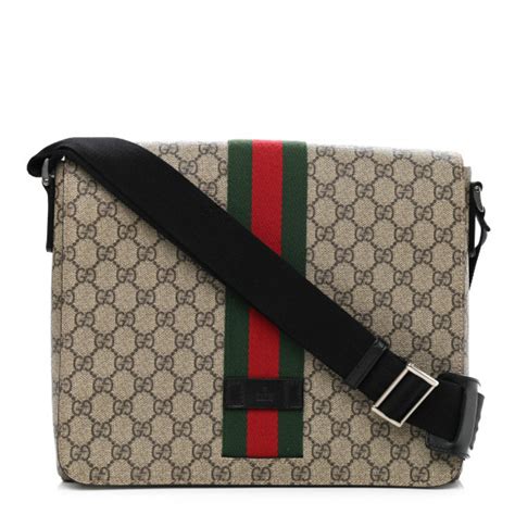 GUCCI GG Supreme Monogram Web Flap Messenger Bag Black 1088862