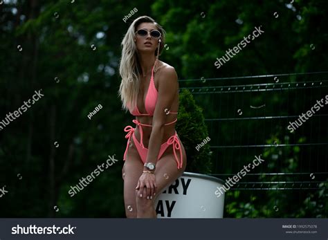 Sexy Blonde Pink Swimsuit Nature Stock Photo 1992575078 Shutterstock