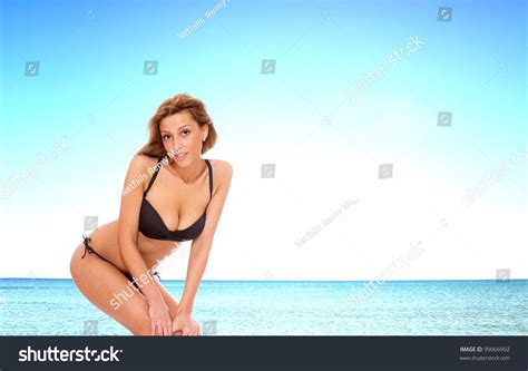 Sexy Bikini Model Over Beach Background Stock Photo Shutterstock