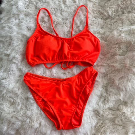 SEW LOCAL Neon Orange Bikini Swimsuit On Carousell