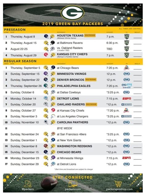 Green Bay Packers Printable Schedule 2023 24