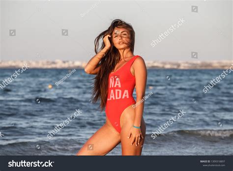 Lovely Sexy Brunette Girl Swimsuit Posing Stock Photo 1309318897 Shutterstock