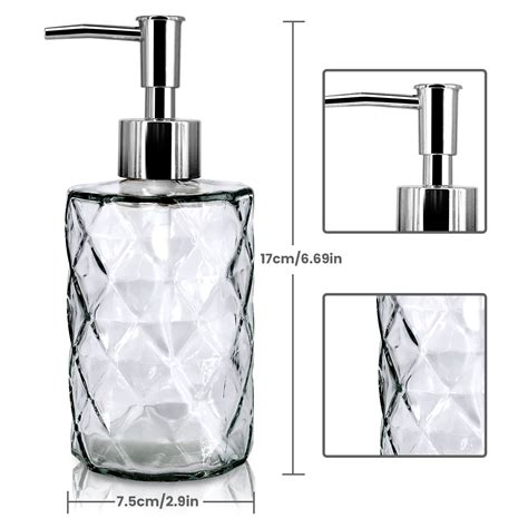 2 Pack Glass Soap Dispenser Diamond Design 12 Ounce Kitchen Soap