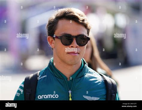 Nyck de Vries, driving for Aston Martin in FP1, arrives for practice at ...