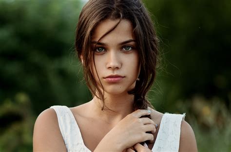 Green Eyes Braids Brunette Women Ann Nevreva Bokeh Face Women Outdoors Portrait HD