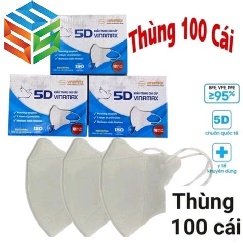 Thùng 100 Cái Khẩu Trang Y Tế Người Lớn 5D VinaMax Shopee Việt Nam