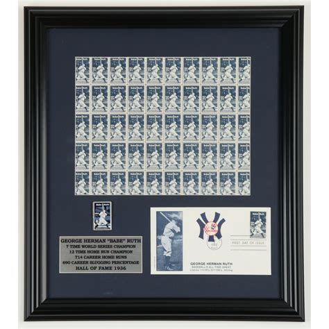 Babe Ruth Full Uncut U S Stamp Sheet Custom Framed Display With First Day Issue Cover