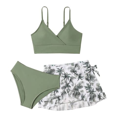 Reoriafee Girls Piece Swimsuit Sets Sun Protection Bikini Top And Short With Beach Wrap Skirt