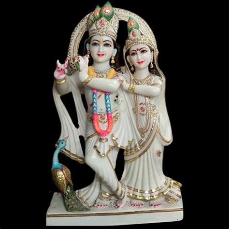 Multicolor Hindu Makrana Marble Radha Krishna Statues For Temple Size