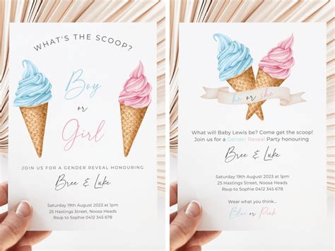 Whats The Scoop Gender Reveal Invitation Bundle Ice Cream Etsy