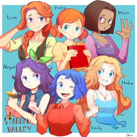 haley, abigail, leah, penny, maru, and 1 more (stardew valley) drawn by