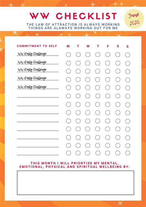 WW Monthly Checklist - Wellbeing Warriors Coaching Academy