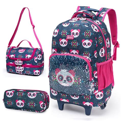 Spector Kit Mochila De Rodinha Lancheira Estojo Spector De Panda