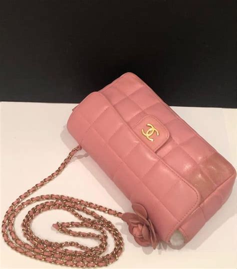 CHANEL Pink Lambskin Quilted Mini Chocolate Bar Camellia Flap 2003 2004