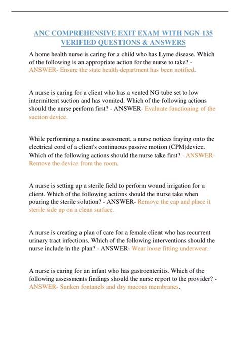 ANC COMPREHENSIVE EXIT EXAM WITH NGN 135 VERIFIED QUESTIONS & ANSWERS ...