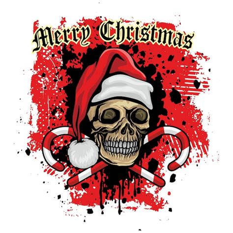 Cartel De Navidad Con Calavera En El Sombrero De Santa Claus Camisetas