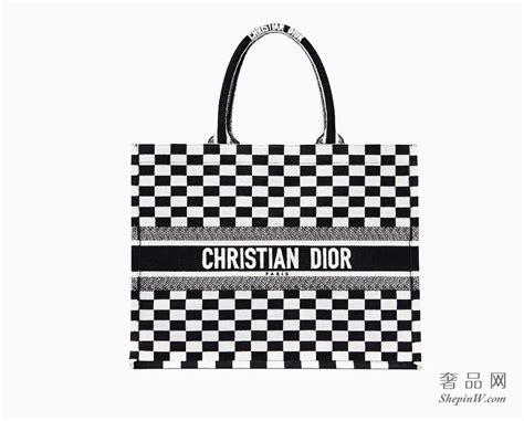 迪奥dior Book Tote黑色和白色刺绣帆布手提包 奢品网包包腕表之家