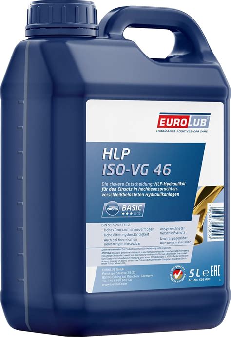 EUROLUB 505005 HLP 46 ISO VG 46 Hydrauliköl 5 Liter Amazon de Auto