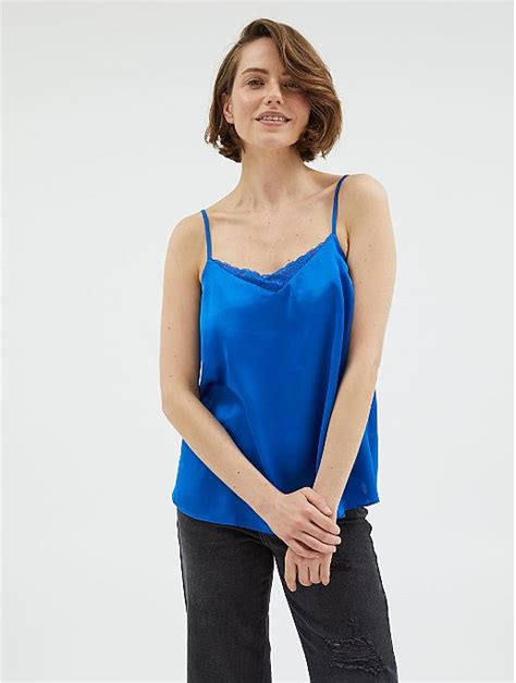 Blue Strappy Satin Lace Cami Top Women George At Asda