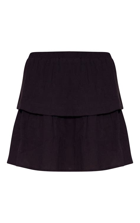 Black Crinkle Texture Tiered Mini Skirt Co Ords Prettylittlething