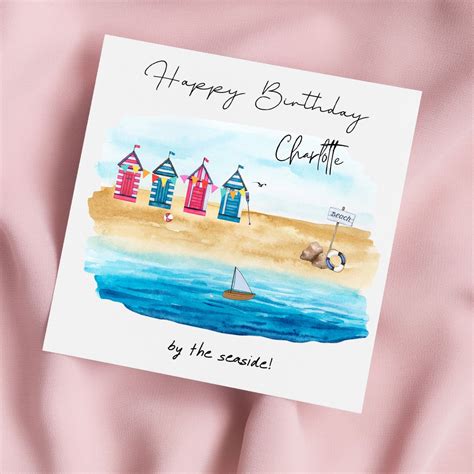 Seaside Birthday Card With Beach Huts Birthday Beach Card Greeting