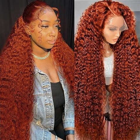 Amazon.com : VELOMA 34 Inch Ginger Lace Front Wig - Human Hair, Deep ...