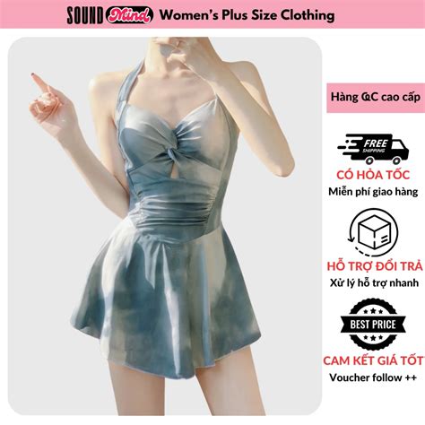 Bikini 1 mảnh họa tiết loang xanh Sound Mind đồ bơi nữ buộc dây đồ đi biển có đệm mút BXL119