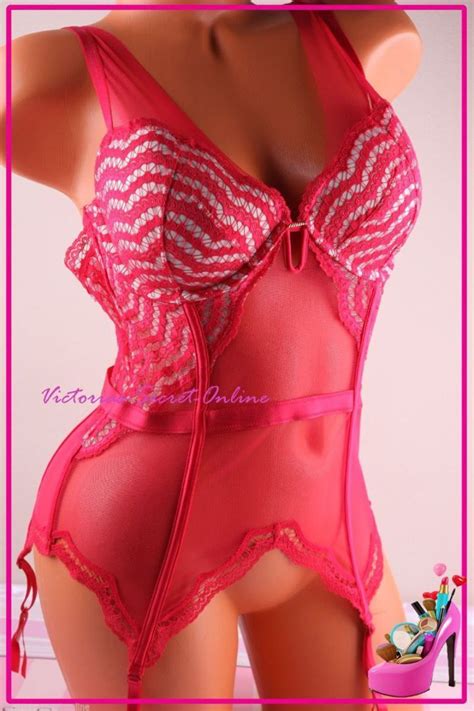 Victorias Secret Lingerie Corset Bustier Garter Sexy Cut Out Plunge Mesh Red 36D EBay