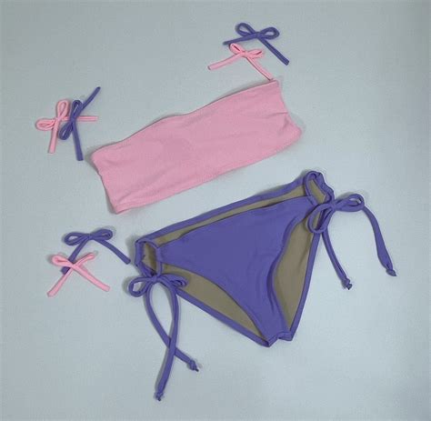 Pink Bandeau Top And Lavender Tie String Bikini Swimsuit Etsy