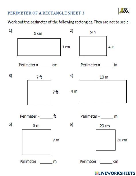 Find The Perimeter Of A Rectangle Worksheet Live Worksheets