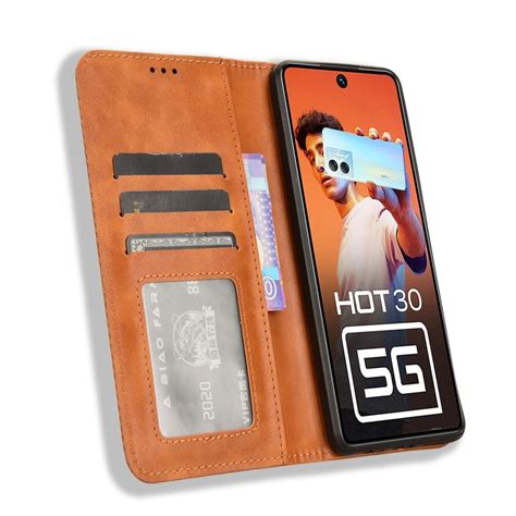 For Infinix Hot G X Magnetic Buckle Retro Texture Leather Phone Case Brown Alexnld