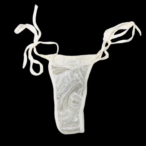 Swim White With Silver Metallic Thong Bikini Self Tie Sides Sparkly Poshmark