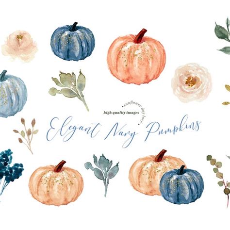 Pumpkin And Floral Watercolor Fall Clipart Harvest Etsy