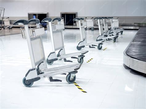 Premium Photo | Empty airport luggage carts parking behind black yellow